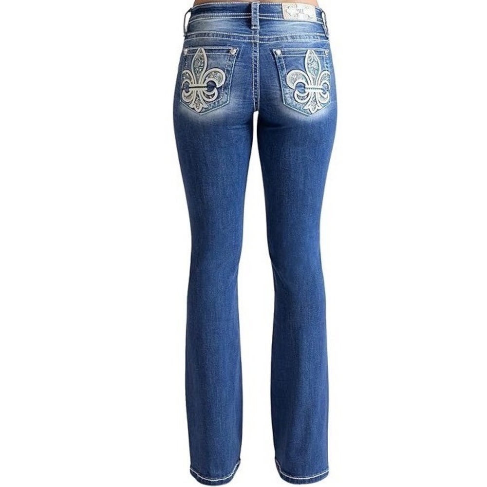 NWT Miss Me Women's Paisley Print Fleur De Lis Mid-Rise Bootcut Jeans Sz 29x32